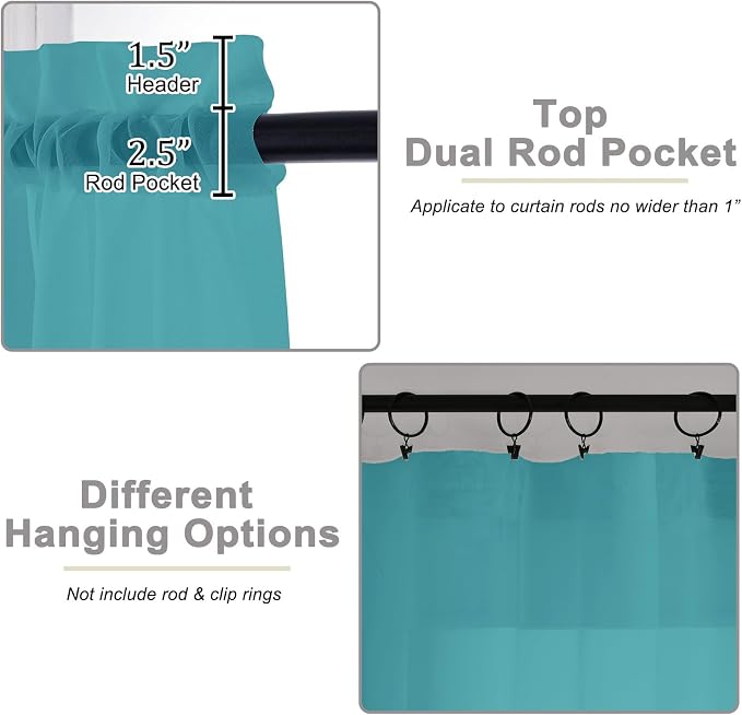Sheer Turquoise Curtains for Bedroom Living Room 63 Inch Length 2 Panels - Image 4