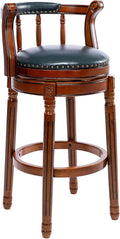 Cow top Leather Wooden Bar Stools, 360 Degree Swivel Bar Height Chair with Backs for Home Kitchen Counter, Morden Chair Barstools (Dark Blue 1pc, Bar Height-Seat Height 29.5”)