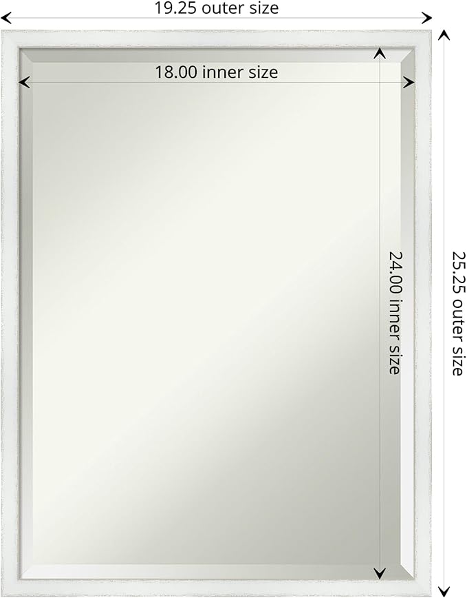 Amanti Art White Bathroom Mirror for Over Sink, 25x19 Breeze Distressed White Rectangle Vanity Mirror, Medium Country Rustic Wood Frame, Hangs Horizonally and Vertically, Bathroom Wall Decor, Beveled