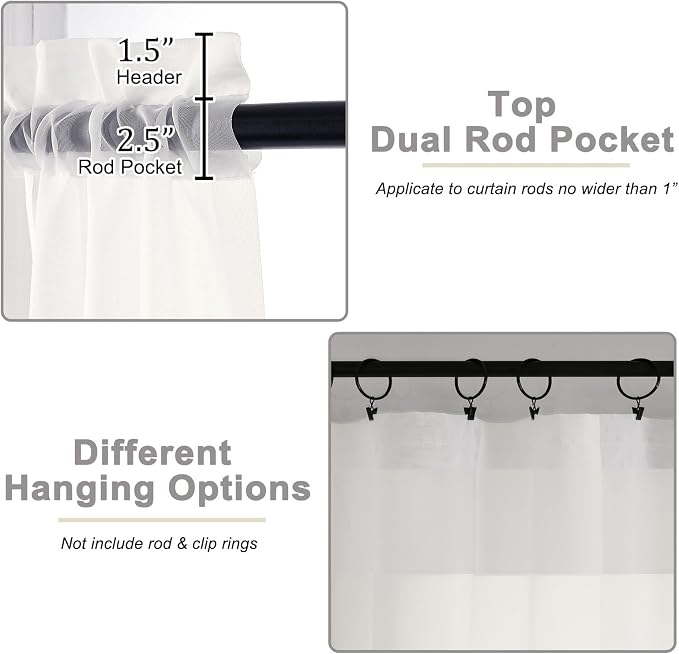 Ivory Sheer Curtain for Bedroom Living Room 72 Inches Long 2 Panels Set - Image 4
