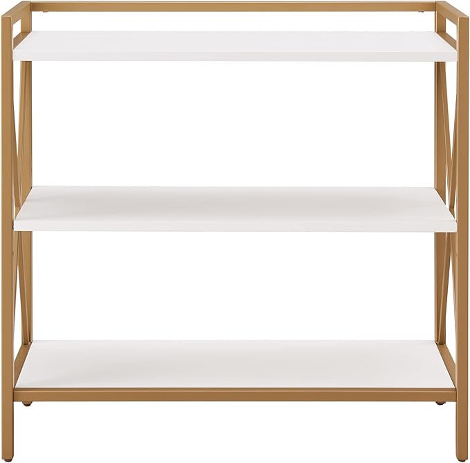 Leick Home Claudette Mixed Metal and Wood Bookshelf, White and Gold, Compact Storage for Small Spaces, 9261-WTGL