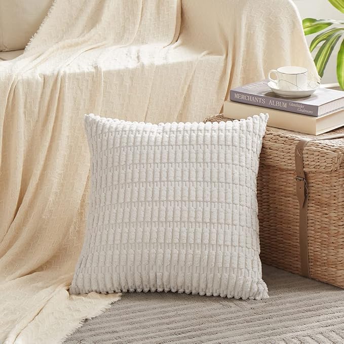 Fancy Homi 4 Packs Pure White Decorative Throw Pillow Covers 20x20 Inch - Image 2