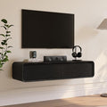 POVISON Fully-Assembled Minimalist Floating TV Stand, Modern Wall-Mounted Entertainment Center with 2 Flip-Down Cabinet Doors, Solid Wood Media Console, Black, 47.24"