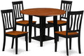 East West Furniture SUAN5-BCH-W 5 Piece Dining Set Includes a Round Dining Room Table with Dropleaf & Shelves and 4 Wood Seat Chairs, 42x42 Inch, Black & Cherry