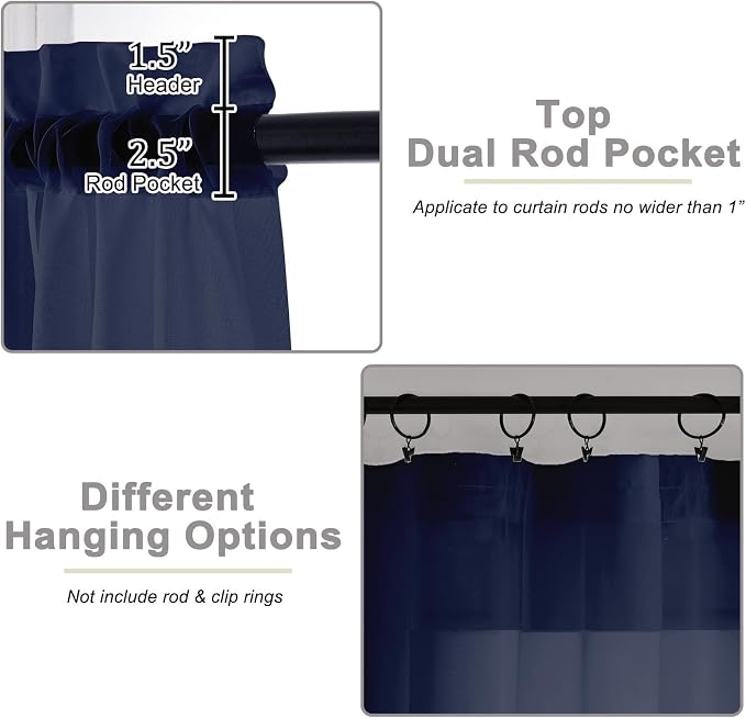 Kitchen Curtains 24 Inch Length Tier 2 Pieces, Cafe Bathroom Basement Rod - Image 4