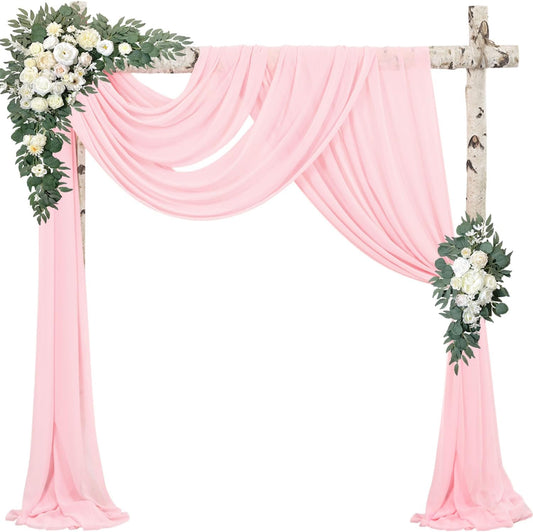 4 Panels Wedding Arch Draping Fabric 20Ft Length x 28" Width Light Pink Arch Drapes Chiffon Fabric Sheer Curtains Backdrop for Party Bridal Decor Wedding Ceremony Ceiling Stage Reception Decorations