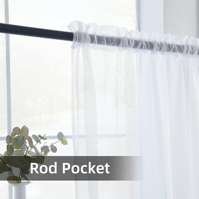 youleyar Solid Sheer Rod Pocket Curtain Voile Draperies 2 Panels White Beige - Image 2