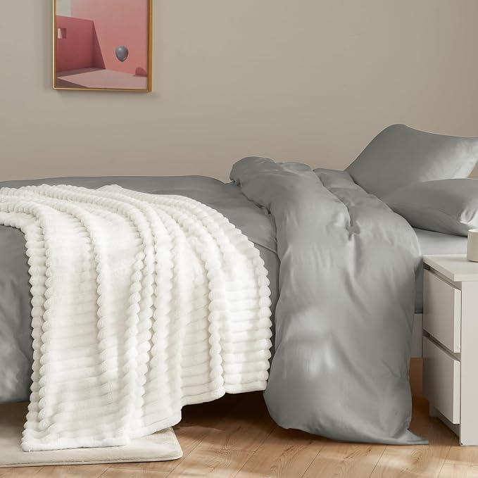 HIMEET Off White Ribbed Queen Size Blanket - Image 8