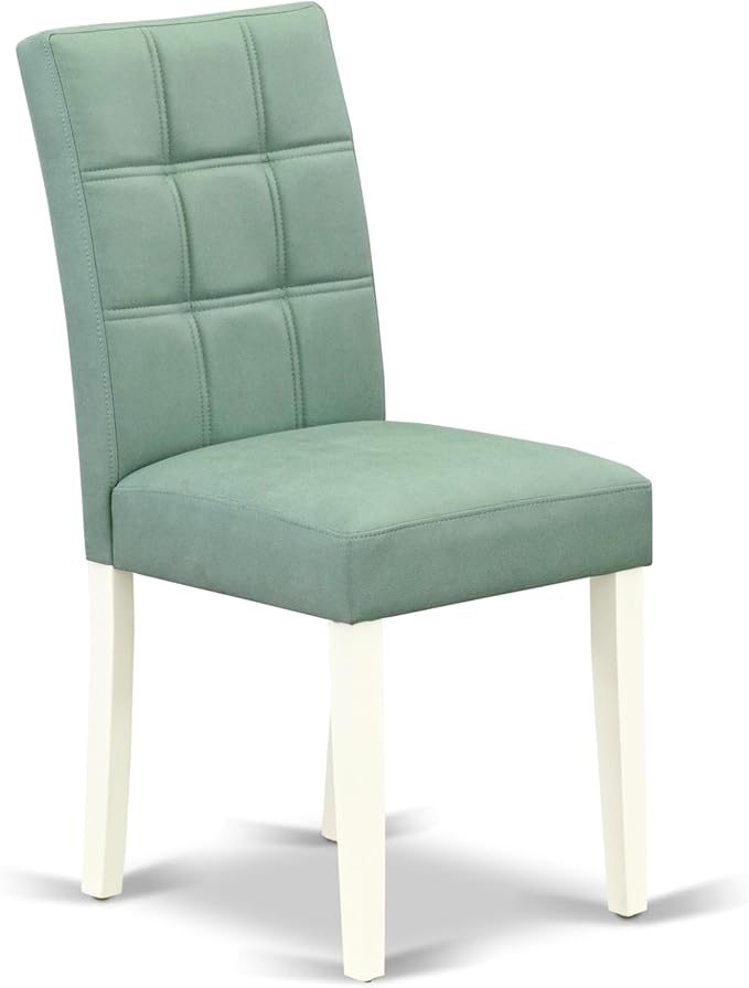 East West Furniture VAAS7-LWH-43 7 Piece Dining Set consists A Mid Century Dining Table and 6 Willow Green Polyester Fabric Modern Dining Chairs, Linen White