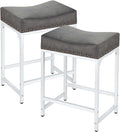 Bar Stools Set of 2, Counter Height Bar Stools with Thick Saddle Cushion and Barstools Metal Frame, 24" Modern Saddle Stool for Bar, Stool for Kitchen Counter Island Pub (Grey+White)