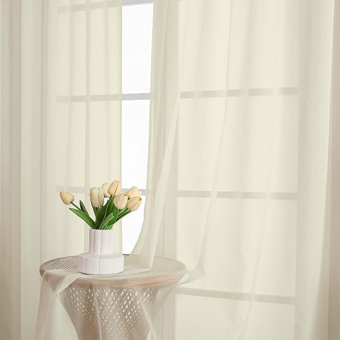 OWENIE Sheer Cream Curtains 108 Inches Long - Image 6
