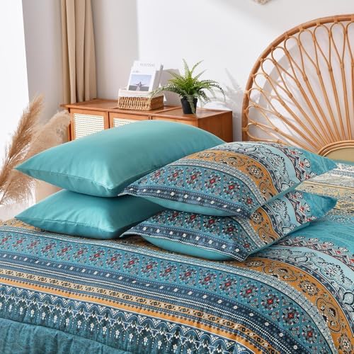 Boho Full Comforter Set 8 Pieces, Teal and Yellow Striped Comforter - Image 7