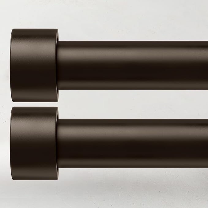 2 Pack Curtain Rods for Windows 72 to 144 Inch, 1 Inch Bronze Curtain Rods Set, Adjustable Heavy Duty Curtain Rod, Outdoor Curtain Rods for Patio Bedroom, Drapery Rods with End Cap, Size 32"- 150"