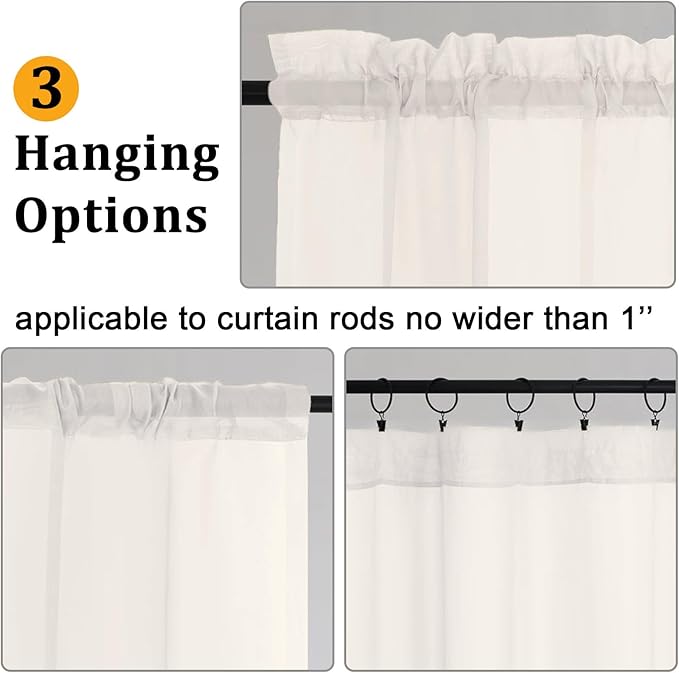 Gwine Ivory Sheer Curtains for Living Room 45 inches Long, Short Voile Light - Image 4