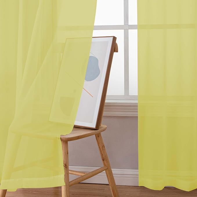 Chyhomenyc Lemon Sheer Curtains 45 Inch Long 2 Panels, Light Filtering Short - Image 2