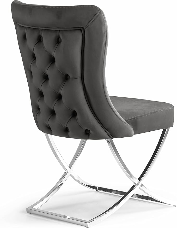 Ottomanson Royal Dining Chairs Set of 4 – Upholstered Tufted Microfiber, Assembled, Silver Metal Legs, Beech Wood Frame, 350 lb Capacity, Gray
