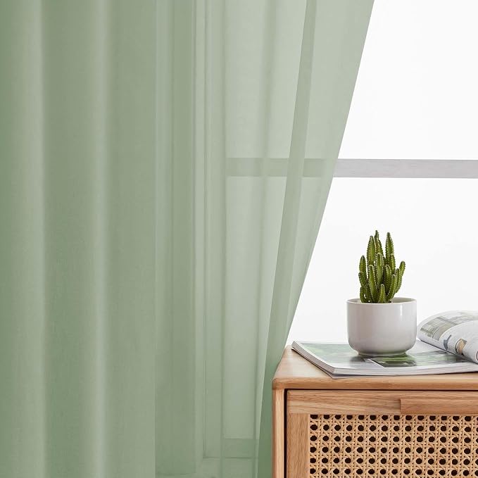 Sheer Sage Green Curtains for Bedroom Living Room 54 Inch Length 2 Panels Set - Image 6