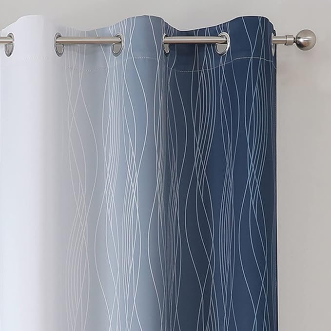 Estelar Textiler Navy Blue and Greyish White Blackout Curtains 45 Inch Length - Image 4
