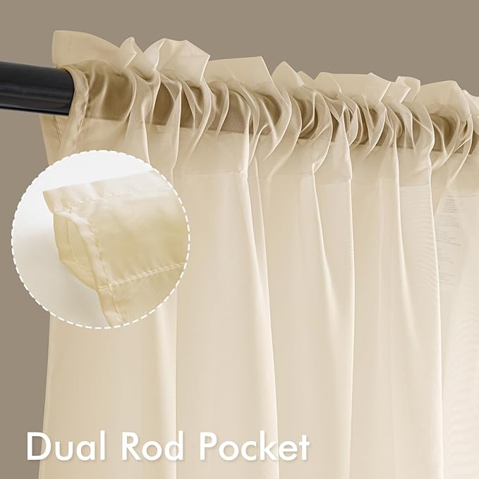 MIULEE Butter Cream Sheer Curtains 90 Inches Long, 4 Panels Set, Rod Pocket - Image 2