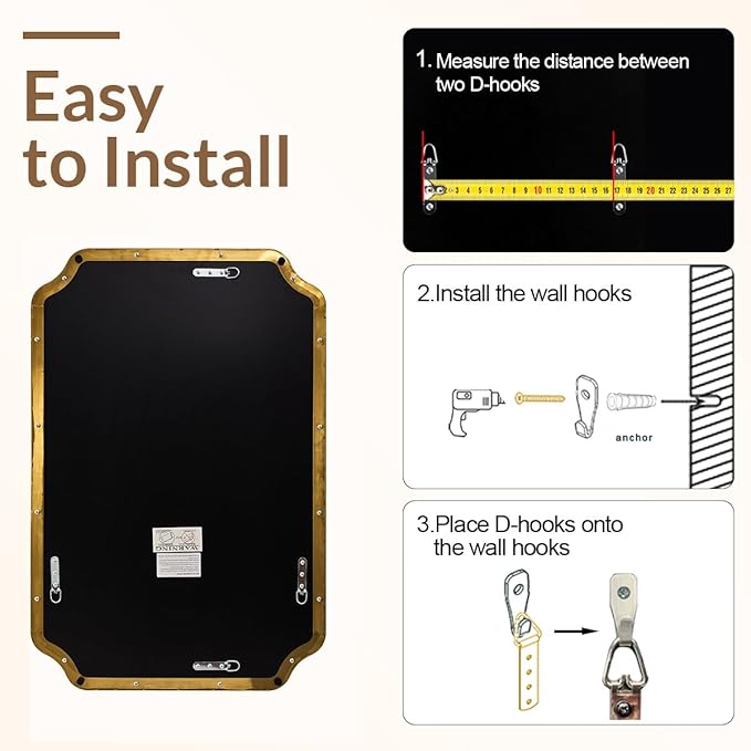ANDY STAR 24"x36" Gold Mirror, Brushed Brass Scalloped Wall Mirror, Bathroom Mirror for Vanity, Wall Mirror with Aesthetic Scalloped Edge Design Ideal for Bathroom, Bedroom or Entryway