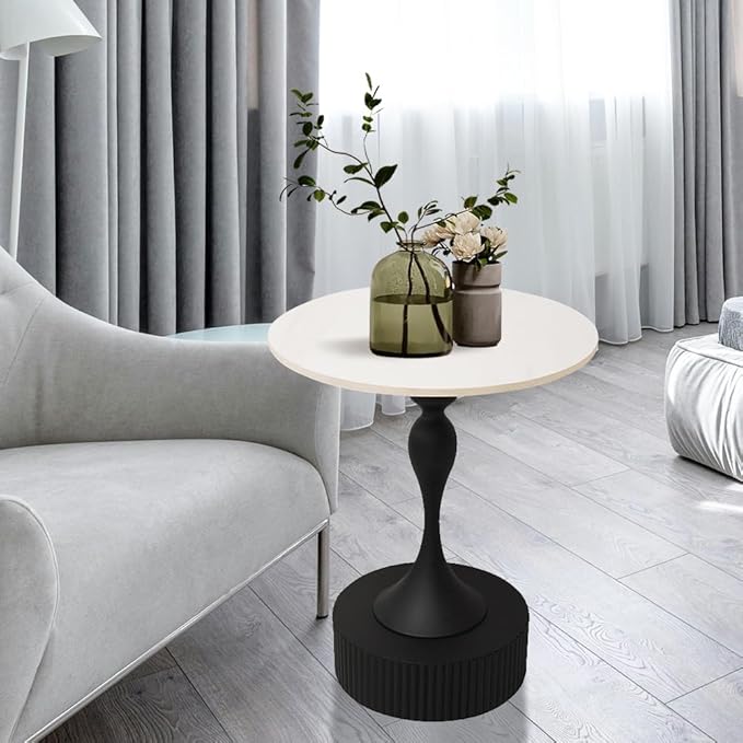 Side Table with Marble Top Metal End Table Modern Sofa Side End Table Coffee Round Side Desk for Couch Living Room Bedroom Outdoor
