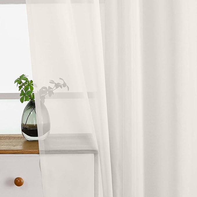 Ivory Small Sheer Curtains 2 Panels Set, Kitchen Curtains 36 Inch Length - Image 4