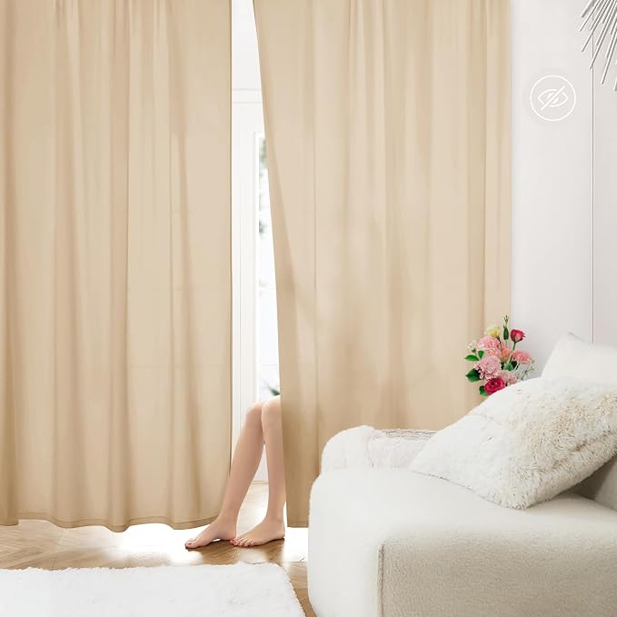 HOMEIDEAS Non-See-Through Beige Privacy Sheer Curtains, 52 X 45 Inches Long 2 by HOMEIDEAS