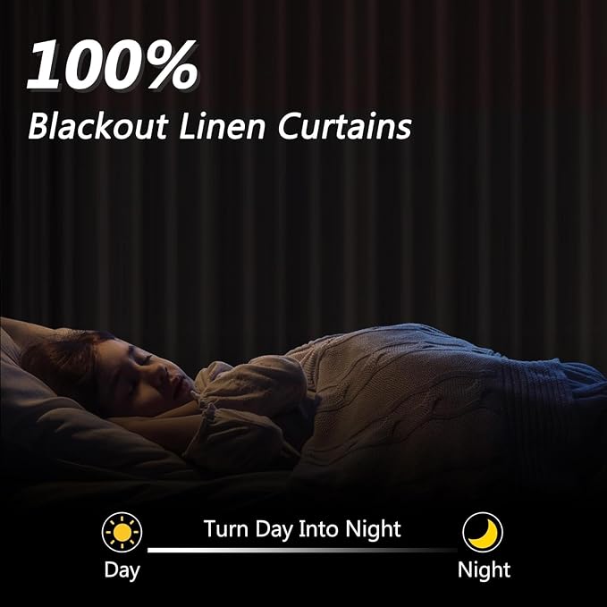 Guken Navy Blue 100% Blackout Linen Curtains 63 Inch Length 2 Panels Set - Image 2