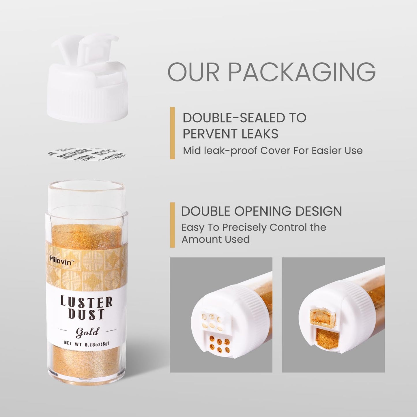 Edible Glitter for Cocktails, Luster Dust Edible, 4 Colors 5g/bottle Edible Glitter for Baking, Drinks, Cake Decorating, Cupcakes, Chocolate, Strawberries, and Waffles(Gold, Rose Gold, White, Silver)