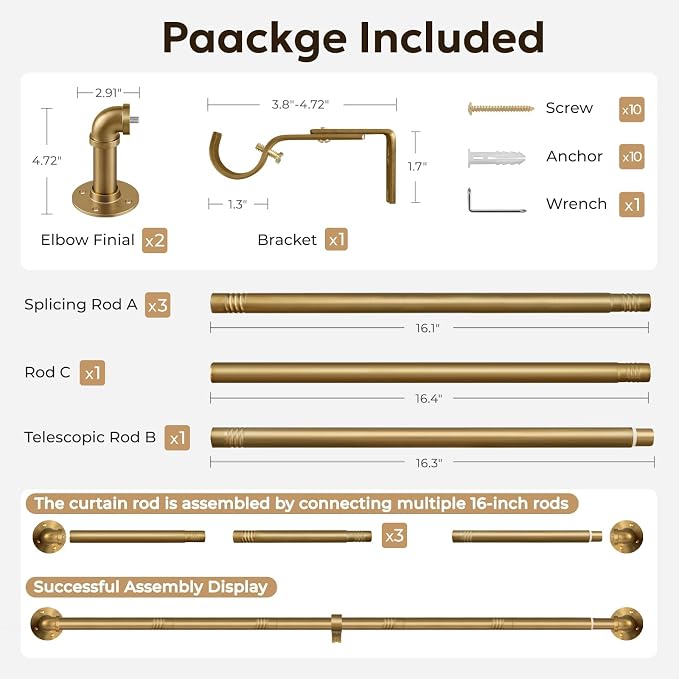 Zeerobee Curtain Rods for Windows 48 to 84, 1 Inch Industrial Wrap Around Warm - Image 7