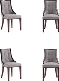 Manhattan Comfort Fifth Avenue Faux Leather Dining Chairs, Parsons Accent Furniture with Padded Wingback Seat, Fine Rectangular Stitching and Solid Beech Wood Frame, Set of 4, Grey