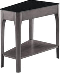 Leick Home Obsidian End Table, Solid Wood, Narrow Wedge Shape, Glass Tabletop, Bottom Display Shelf, Easy Assemlby, Smoke Gray/Black, 24.0 in. L x 17.0 in. W x 24.0 in. H, 11102-GR