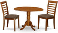 East West Furniture DLML3-SBR-C 3 Piece Dining Set Contains a Round Dining Room Table with Dropleaf and 2 Linen Fabric Upholstered Kitchen Chairs, 42x42 Inch, Saddle Brown