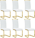 Modern Dining Chairs Set of 6,High Back White Kitchen Chairs,Faux Leather Side Chair with Gold Plated Metal Legs,Easy to Clean Upholstered Dining Chairs,Ideal for Living Room(Gold Leg)