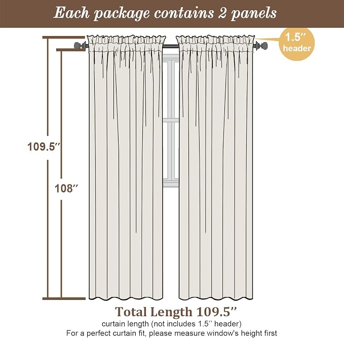 Chyhomenyc Extra Long Blush Pink Sheer Curtains 108 Inch Length 2 Panels Set - Image 4