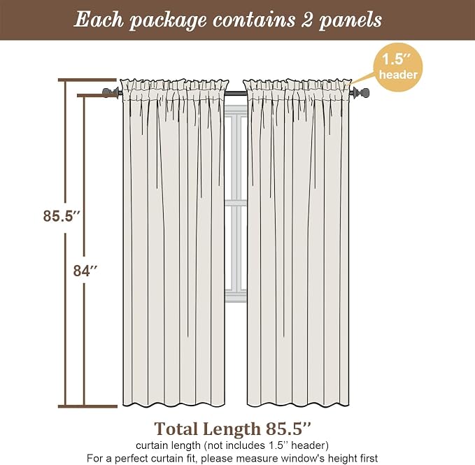 Chyhomenyc Sage Green Sheer Curtains 84 inches Long 2 Panels, Light Filtering - Image 3