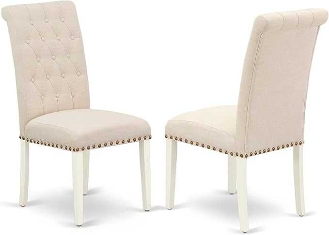 East West Furniture DOBR7-LWH-02 7 Piece Dining Table Set Consist of a Rectangle Table with Butterfly Leaf and 6 Light Beige Linen Fabric Upholstered Chairs, 42x78 Inch, Linen White