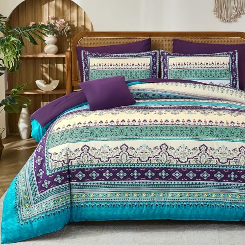 Boho Comforter Set King Size, 8 Pieces Paisley Border Bedding Set - Image 2
