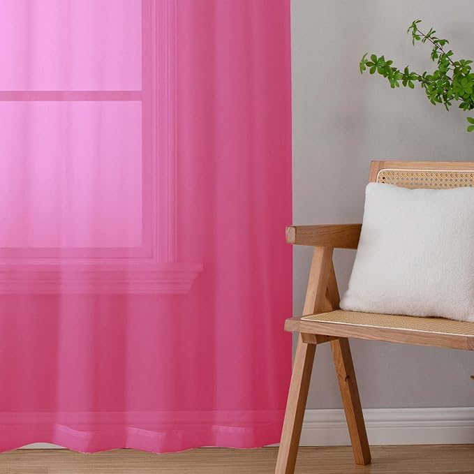 Hot Pink Sheer Curtains for Bedroom Living Room 45 Inch Length 2 Panels - Image 9