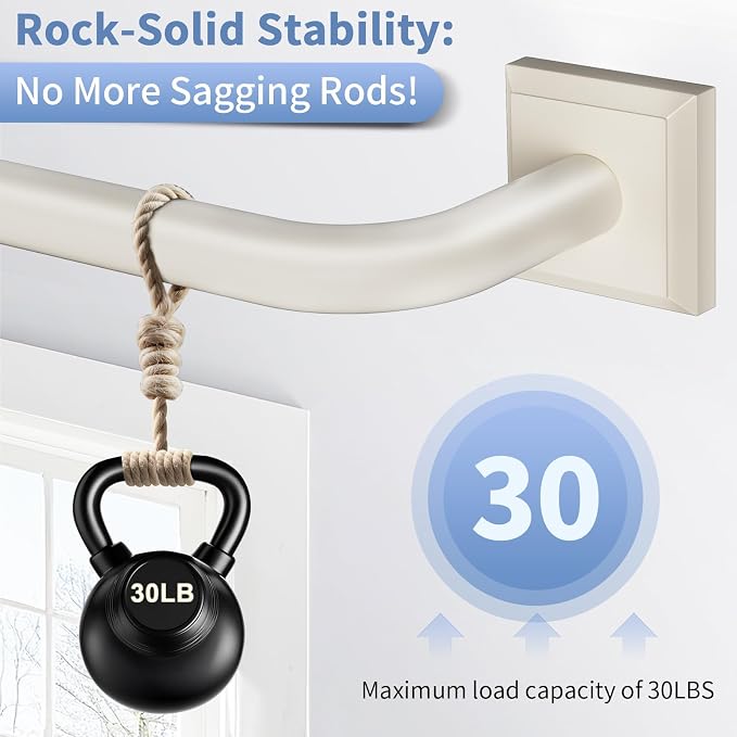 Beige White Curtain Rods for Windows 48-90Inch Heavy Duty Wrap Around Blackout - Image 5