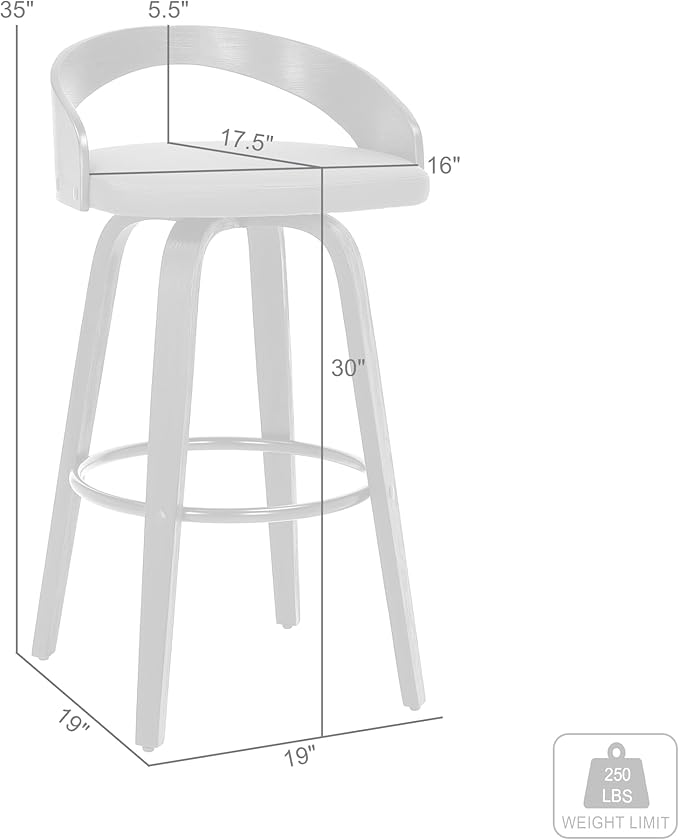 Armen Living Sonia 30" Bar Height Swivel Gray Faux Leather and Walnut Wood Bar Stool - Set of 2