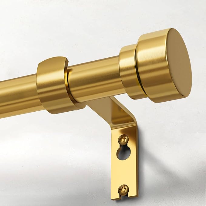 Modern Gold Curtain Rods for Windows 66 to 120 Inches Adjustable Length Heavy Duty 1" Diameter Brass Window Curtain Rod with Solid Metal Finials for Outdoor Farmhouse Bedroom Kitchen Living Room