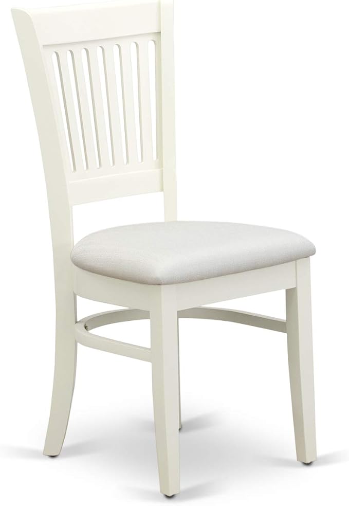 East West Furniture BOVA3-LWH-C 3 Piece Dining Room Furniture Set Contains a Round Dining Table and 2 Linen Fabric Upholstered Chairs, 42x42 Inch, Linen White