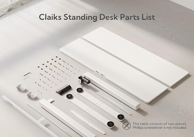 Claiks Electric Height Adjustable Stand Up Desk, 35x20 Inches Sit Stand Desk for Home Office, White Top/White Frame