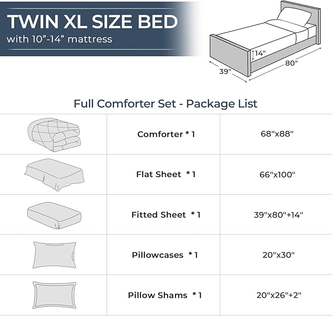 HEVUMYI Twin-XL Comforter Set - 5-Piece All Season Bed in a Bag Twin-XL, Ultra Soft Bedding Set with Comforter, Flat Sheet, Fitted Sheet, Pillowcases, Pillow Shams, Purple & Light Grey