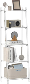 Acrylic Ladder Bookshelf, 13.8" D x 20.5" W x 59" H, 5-Tier Tall Clear Bookcase, Multifunctional Storage Book Shelf for Living Room, Bedroom, Office, Modern, Easy Assembly