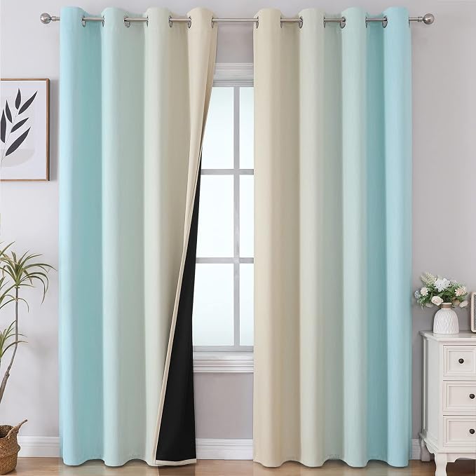 Estelar Textiler Ombre Aqua and Beige Blackout Curtains 96 Inches Long by ESTELARTEXTILER