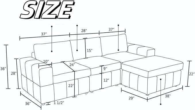 Sectional Couches for Living Room, 102″ Modular Sectional Sofa with Ottoman, Modern Small L Shaped Couch with Chaise for Bedroom, Brown