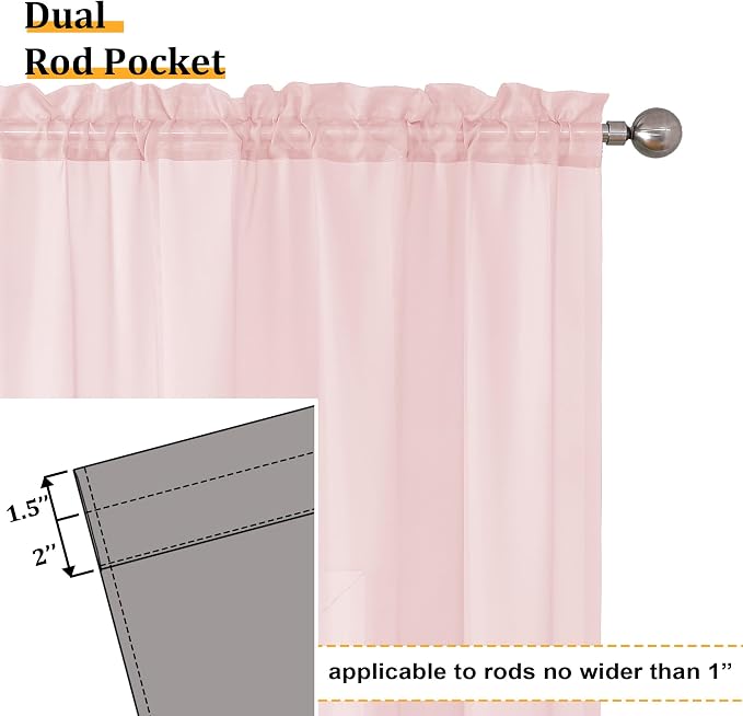Aiyufeng Blush Pink Sheer Curtains 72 Inch Length 2 Panels Set, Light Filtering - Image 4