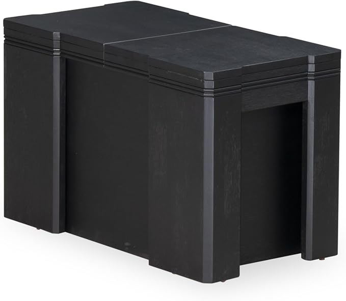 X02MZ-2C6-50 - 6-pc Dining Table Set a Kitchen Table with a coffee Table and 2 wooden Benches and 2 Dark Gotham Grey Linen Fabric Chairs, 39x120 Inch, Wire Brushed Black